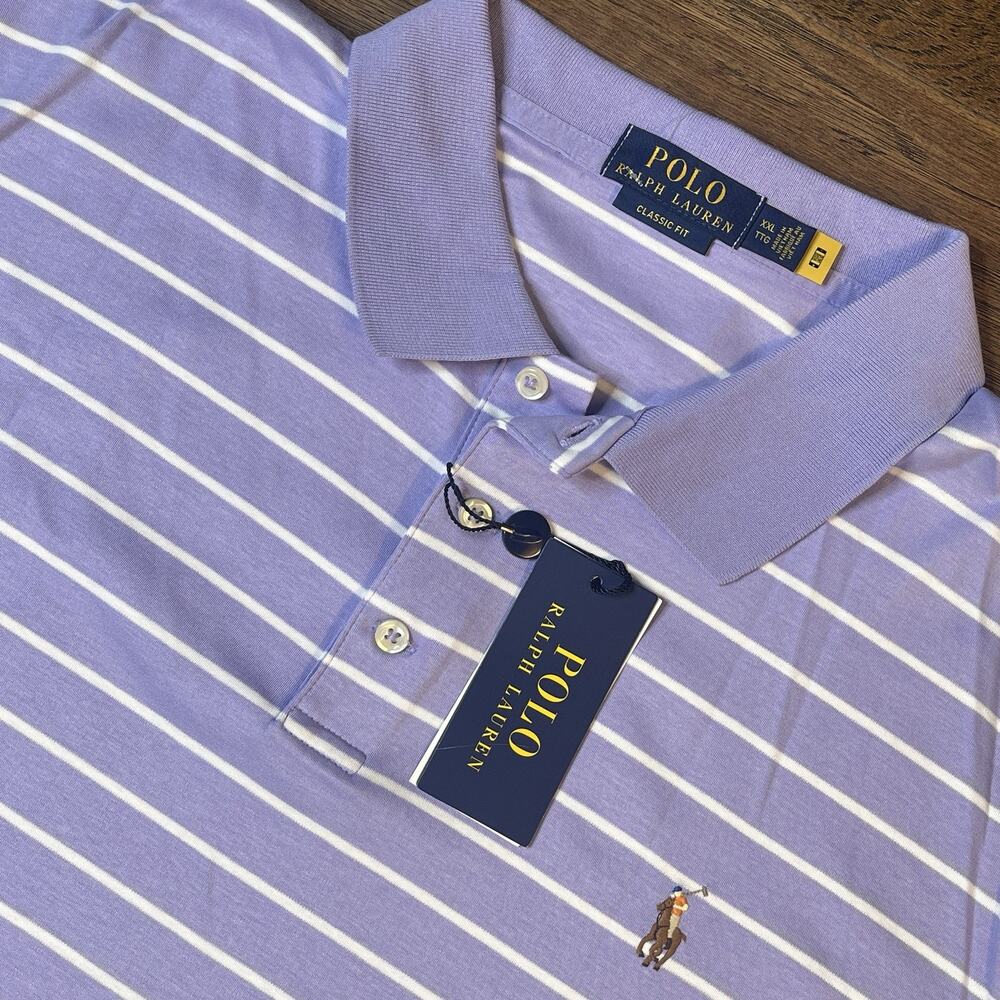 NEW Polo Ralph Lauren Golf Polo Classic Fit‎ Purple Stripe Cotton Men’s XXL 2XL